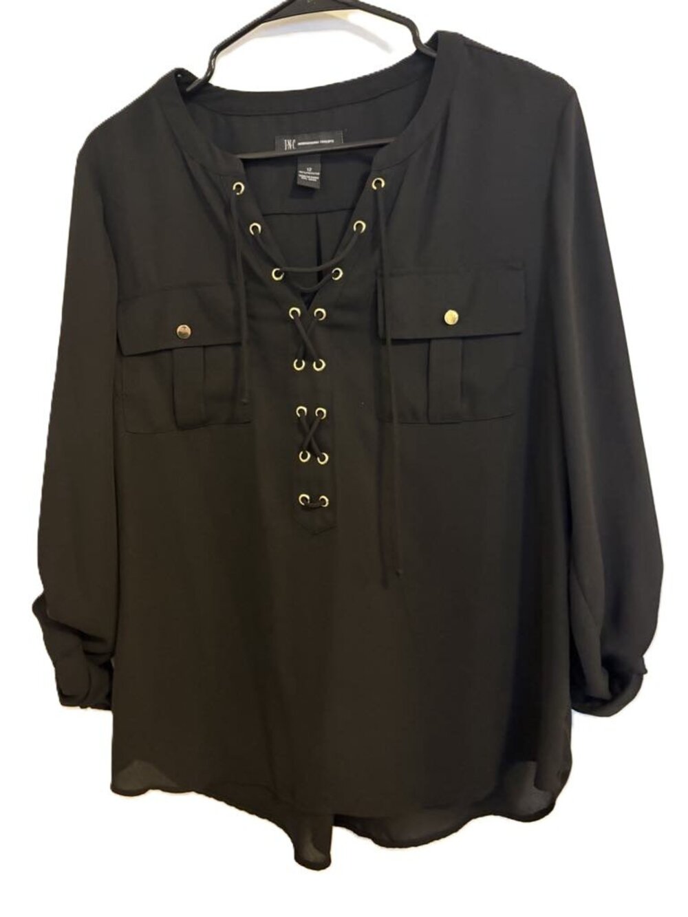 I N C International Concepts Hi Low Lace Up Bodice Top Sz 12